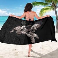 Hawaii Aloha Turtle Hibiscus and Leaves Sarong with Polynesian and Kakau Tattoos Black Color LT03 - Polynesian Pride