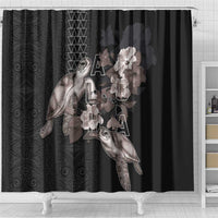 Hawaii Aloha Turtle Hibiscus and Leaves Shower Curtain with Polynesian and Kakau Tattoos Black Color - Polynesian Pride