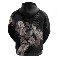 Hawaii Aloha Turtle Hibiscus and Leaves Zip Hoodie with Polynesian and Kakau Tattoos Black Color - Polynesian Pride