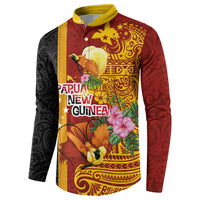Papua New Guinea Independence Day Button Sweatshirt Birds-of-Paradise Melanesian Tattoos Tropical Plants LT03 - Polynesian Pride