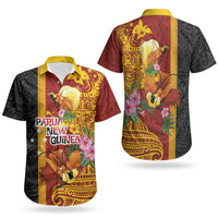 Papua New Guinea Independence Day Couples Matching Short Sleeve Bodycon Dress and Hawaiian Shirt Birds-of-Paradise Melanesian Tattoos Tropical Plants LT03 - Polynesian Pride