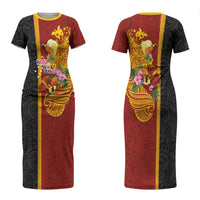 Papua New Guinea Independence Day Couples Matching Short Sleeve Bodycon Dress and Hawaiian Shirt Birds-of-Paradise Melanesian Tattoos Tropical Plants LT03 - Polynesian Pride