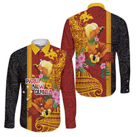 Papua New Guinea Independence Day Family Matching Off The Shoulder Long Sleeve Dress and Hawaiian Shirt Birds-of-Paradise Melanesian Tattoos Tropical Plants LT03 Dad's Shirt - Long Sleeve Multicolor - Polynesian Pride
