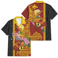 Papua New Guinea Independence Day Family Matching Short Sleeve Bodycon Dress and Hawaiian Shirt Birds-of-Paradise Melanesian Tattoos Tropical Plants LT03 Dad's Shirt - Short Sleeve Multicolor - Polynesian Pride