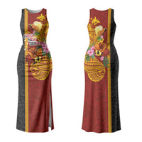 Papua New Guinea Independence Day Family Matching Tank Maxi Dress and Hawaiian Shirt Birds-of-Paradise Melanesian Tattoos Tropical Plants LT03 Mom's Dress Multicolor - Polynesian Pride