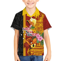 Papua New Guinea Independence Day Kid Hawaiian Shirt Birds-of-Paradise Melanesian Tattoos Tropical Plants LT03 Kid Multicolor - Polynesian Pride