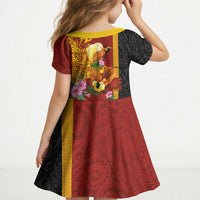Papua New Guinea Independence Day Kid Short Sleeve Dress Birds-of-Paradise Melanesian Tattoos Tropical Plants LT03 - Polynesian Pride