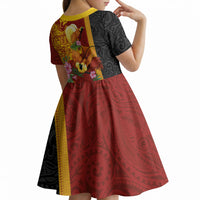 Papua New Guinea Independence Day Kid Short Sleeve Dress Birds-of-Paradise Melanesian Tattoos Tropical Plants LT03 - Polynesian Pride