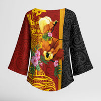 Papua New Guinea Independence Day Kimono Sleeve Blouse Birds-of-Paradise Melanesian Tattoos Tropical Plants LT03 - Polynesian Pride