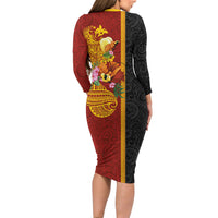 Papua New Guinea Independence Day Long Sleeve Bodycon Dress Birds-of-Paradise Melanesian Tattoos Tropical Plants LT03 - Polynesian Pride