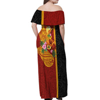 Papua New Guinea Independence Day Off Shoulder Maxi Dress Birds-of-Paradise Melanesian Tattoos Tropical Plants LT03 - Polynesian Pride