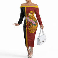 Papua New Guinea Independence Day Off The Shoulder Long Sleeve Dress Birds-of-Paradise Melanesian Tattoos Tropical Plants LT03 Women Multicolor - Polynesian Pride