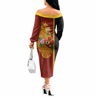 Papua New Guinea Independence Day Off The Shoulder Long Sleeve Dress Birds-of-Paradise Melanesian Tattoos Tropical Plants LT03 - Polynesian Pride