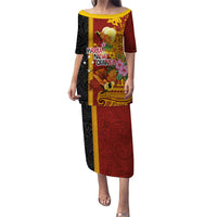 Papua New Guinea Independence Day Puletasi Birds-of-Paradise Melanesian Tattoos Tropical Plants LT03 Long Dress Multicolor - Polynesian Pride