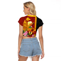 Papua New Guinea Independence Day Raglan Cropped T Shirt Birds-of-Paradise Melanesian Tattoos Tropical Plants LT03 - Polynesian Pride