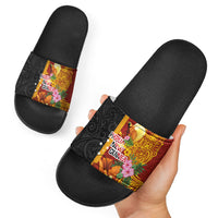 Papua New Guinea Independence Day Slide Sandals Birds-of-Paradise Melanesian Tattoos Tropical Plants LT03 - Polynesian Pride