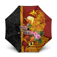 Papua New Guinea Independence Day Umbrella Birds-of-Paradise Melanesian Tattoos Tropical Plants LT03 One Size Folded 11.42 inch Opened Diameter 37.4 inch Multicolor - Polynesian Pride