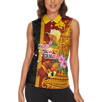 Papua New Guinea Independence Day Women Sleeveless Polo Shirt Birds-of-Paradise Melanesian Tattoos Tropical Plants LT03 - Polynesian Pride