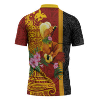 Papua New Guinea Independence Day Zipper Polo Shirt Birds-of-Paradise Melanesian Tattoos Tropical Plants LT03 - Polynesian Pride