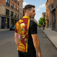 Papua New Guinea Independence Day Zipper Polo Shirt Birds-of-Paradise Melanesian Tattoos Tropical Plants LT03 - Polynesian Pride