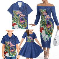 Guam Chamorro Family Matching Off The Shoulder Long Sleeve Dress and Hawaiian Shirt Tribal Latte Stone and Seal Artwork Polynesian Patterns LT03 - Polynesian Pride