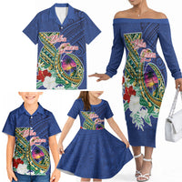 Guam Chamorro Family Matching Off The Shoulder Long Sleeve Dress and Hawaiian Shirt Tribal Latte Stone and Seal Artwork Polynesian Patterns LT03 - Polynesian Pride