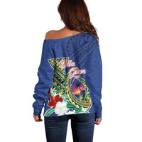Guam Chamorro Off Shoulder Sweater Tribal Latte Stone and Seal Artwork Polynesian Patterns LT03 - Polynesian Pride