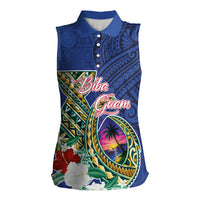 Guam Chamorro Women Sleeveless Polo Shirt Tribal Latte Stone and Seal Artwork Polynesian Patterns LT03 Female Multicolor - Polynesian Pride