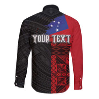 Personalised Samoa 685 Long Sleeve Button Shirt Siapo Pattern and Samoa Flag Design