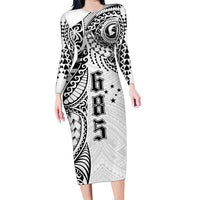Samoa 685 Art Traditional Tattoo Pattern Family Matching Long Sleeve Bodycon Dress and Hawaiian Shirt White Color