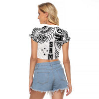 Samoa 685 Art Traditional Tattoo Pattern Raglan Cropped T Shirt White Color