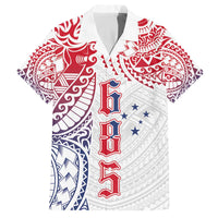 Samoa 685 Art Traditional Tattoo Pattern Family Matching Off The Shoulder Long Sleeve Dress and Hawaiian Shirt Gradient Color