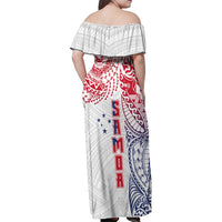 Samoa 685 Art Traditional Tattoo Pattern Family Matching Off Shoulder Maxi Dress and Hawaiian Shirt Gradient Color