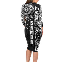Samoa 685 Art Traditional Tattoo Pattern Long Sleeve Bodycon Dress Black Color