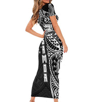 Samoa 685 Art Traditional Tattoo Pattern Short Sleeve Bodycon Dress Black Color