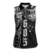 Samoa 685 Art Traditional Tattoo Pattern Women Sleeveless Polo Shirt Black Color