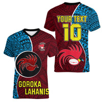 Custom Bintangor Goroka Lahanis Rugby Women V Neck T Shirt Papua New Guinea Polynesian Tattoo LT03 - Polynesian Pride