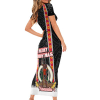 Vanuatu Christmas Short Sleeve Bodycon Dress Polynesian Tribal Snow Style LT03 - Polynesian Pride