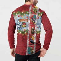 New Zealand Merry Christmas Button Sweatshirt Maori Animals, Koru Tattoo - Red Xmas Style LT03 - Polynesian Pride
