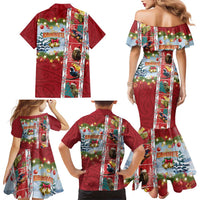 New Zealand Merry Christmas Family Matching Mermaid Dress and Hawaiian Shirt Maori Animals, Koru Tattoo - Red Xmas Style