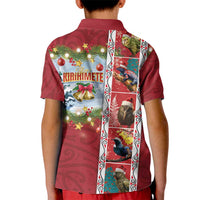 New Zealand Merry Christmas Kid Polo Shirt Maori Animals, Koru Tattoo - Red Xmas Style