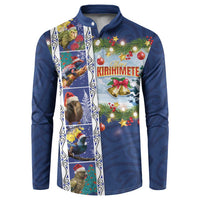 New Zealand Merry Christmas Button Sweatshirt Maori Animals, Koru Tattoo - Blue Xmas Style LT03 Blue - Polynesian Pride