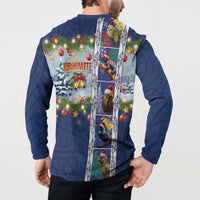 New Zealand Merry Christmas Button Sweatshirt Maori Animals, Koru Tattoo - Blue Xmas Style LT03 - Polynesian Pride