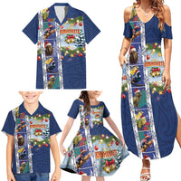 New Zealand Merry Christmas Family Matching Summer Maxi Dress and Hawaiian Shirt Maori Animals, Koru Tattoo - Blue Xmas Style LT03 - Polynesian Pride