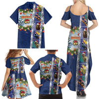 New Zealand Merry Christmas Family Matching Summer Maxi Dress and Hawaiian Shirt Maori Animals, Koru Tattoo - Blue Xmas Style LT03 - Polynesian Pride