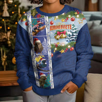 New Zealand Merry Christmas Kid Ugly Christmas Sweater Maori Animals, Koru Tattoo - Blue Xmas Style