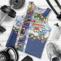 New Zealand Merry Christmas Men Tank Top Maori Animals, Koru Tattoo - Blue Xmas Style