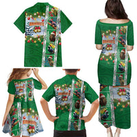 New Zealand Merry Christmas Family Matching Puletasi and Hawaiian Shirt Maori Animals, Koru Tattoo - Green Xmas Style