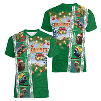 New Zealand Merry Christmas Women V-Neck T-Shirt Maori Animals, Koru Tattoo - Green Xmas Style LT03 - Polynesian Pride