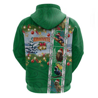 New Zealand Merry Christmas Zip Hoodie Maori Animals, Koru Tattoo - Green Xmas Style